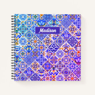 Cuaderno Baldosas azules púrpuras sicilianas mexicanas