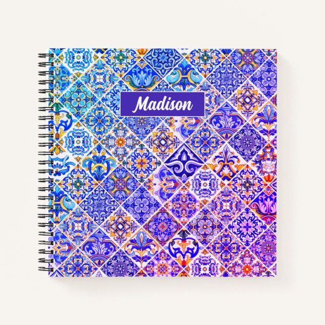 Cuaderno Baldosas azules púrpuras sicilianas mexicanas (Anverso)