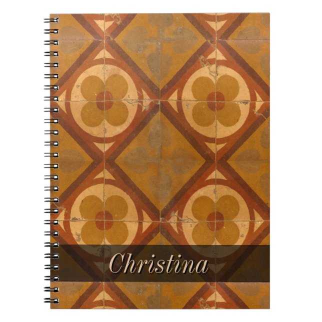 Cuaderno Baldosas cerámicas florales geométricas sucias (Frente)