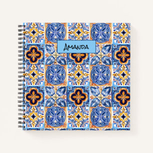 Cuaderno Baldosas de cerámica siciliana azul mediterránea