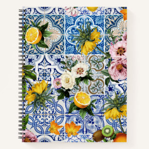 Cuaderno Baldosas de estilo siciliano con flores y limón