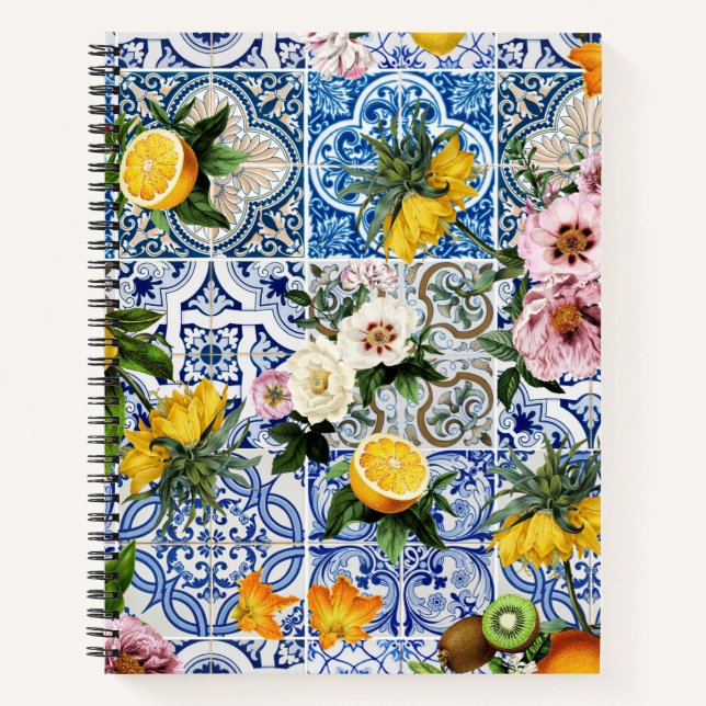 Cuaderno Baldosas de estilo siciliano con flores y limón (Anverso)