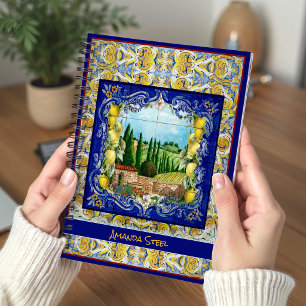 Cuaderno Baldosas de Majolica Italianas Verano Azul Monogra