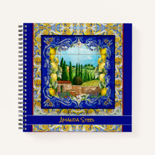 Cuaderno Baldosas de Mayólica Azules Italianas de Verano co