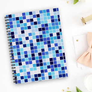 Cuaderno Baldosas de piscina, mosaicos azules, patrón geomé