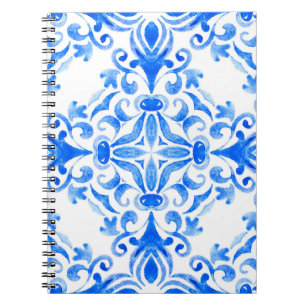 Cuaderno Baldosas dibujadas a mano en azul y blanco sin sol