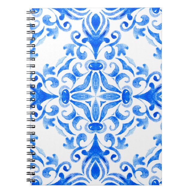 Cuaderno Baldosas dibujadas a mano en azul y blanco sin sol (Frente)