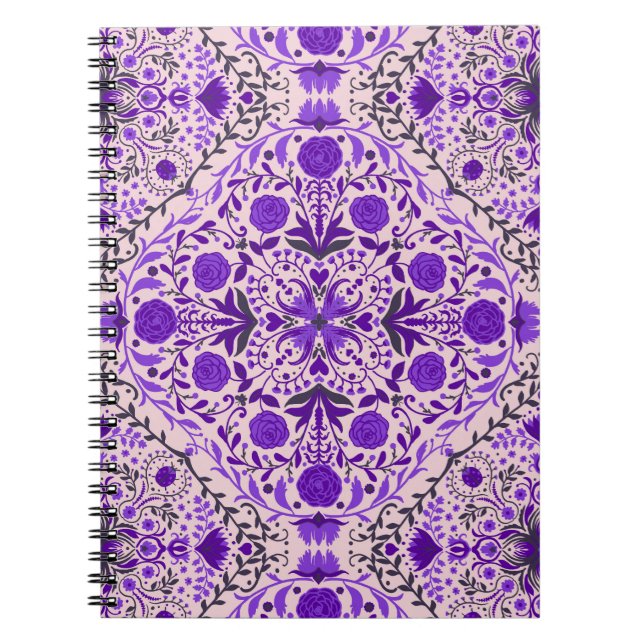 Cuaderno Baldosas florales en rosa violeta y algodón (Frente)