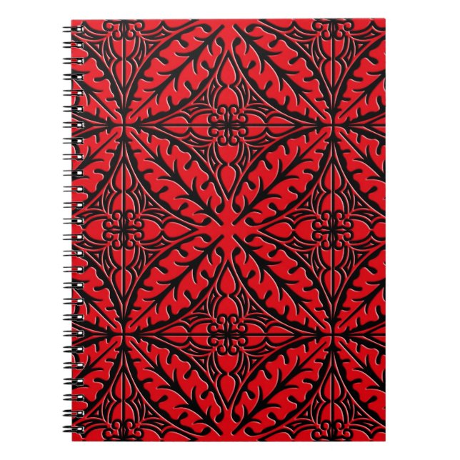 Cuaderno Baldosas marroquíes - rojo oscuro y negro (Frente)