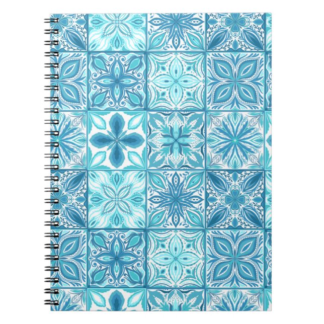 Cuaderno Baldosas orgánicas en azul y blanco (Frente)