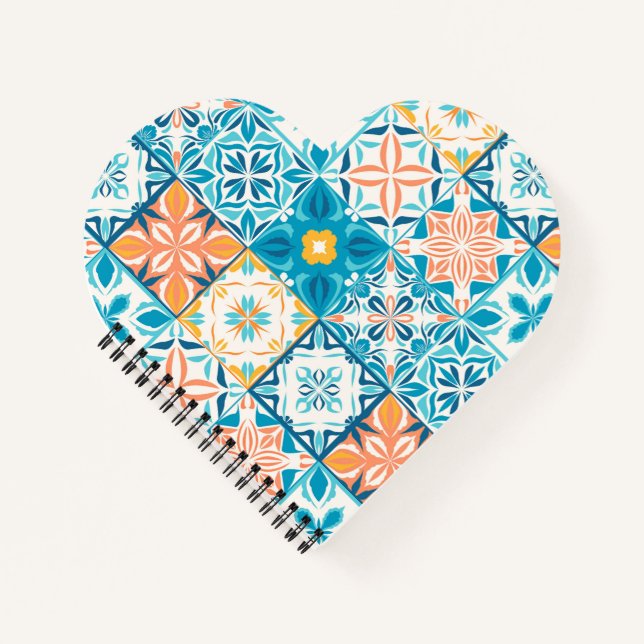 Cuaderno Baldosas orgánicas en azul y naranja (Anverso)