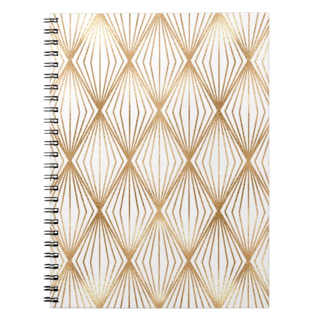 Cuaderno Baldosas rhombus de oro, patrón geométrico. (Frente)