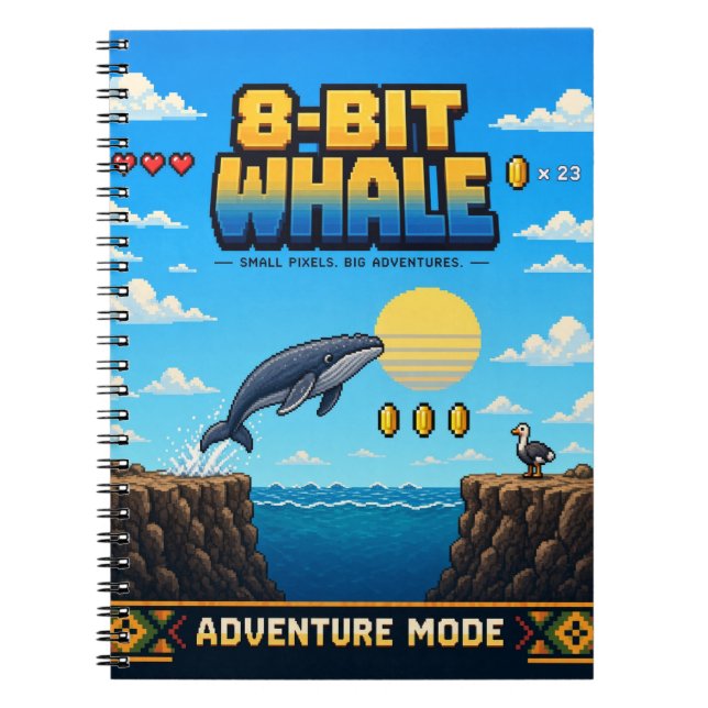 Cuaderno Ballena, arte de píxeles retro de 8 bits (Frente)