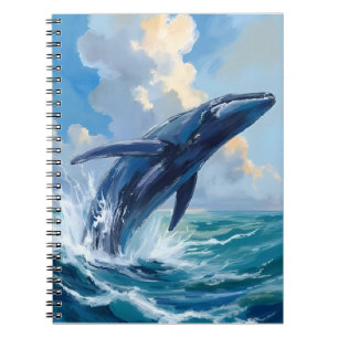 Cuaderno Ballena Azul Acuarela de Animal Marino Oceánico