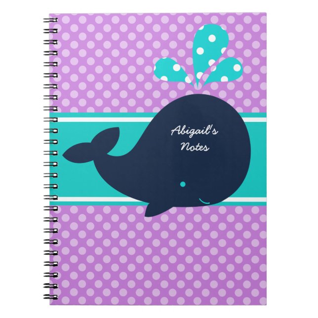 Cuaderno Ballena azul marina con puntos en portátil persona (Frente)