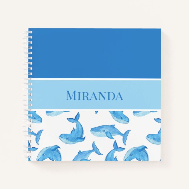 Cuaderno Ballena Azul Tu Nombre Océano Vida Marina (Anverso)