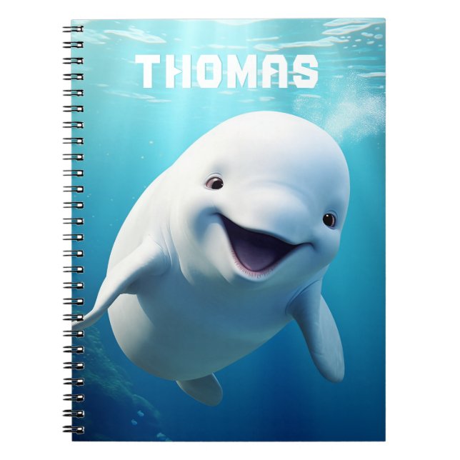 Cuaderno Ballena Beluga Caricatura Azul Verde Océano Ártico (Frente)