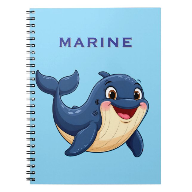 Cuaderno Ballena de dibujos animados alegres nadando (Frente)