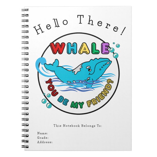 Cuaderno Ballena, eres mi amigo, ballena jorobada azul (Frente)