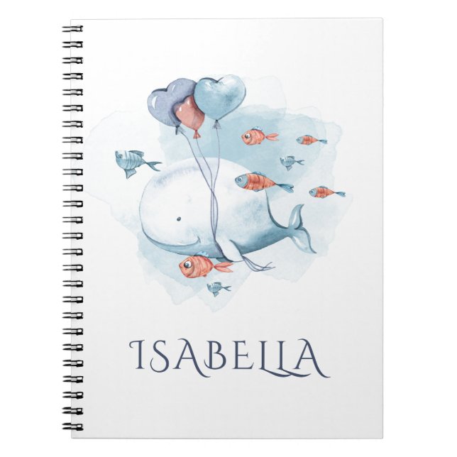 Cuaderno Ballena y peces caprichosos acuarela personalizado (Frente)