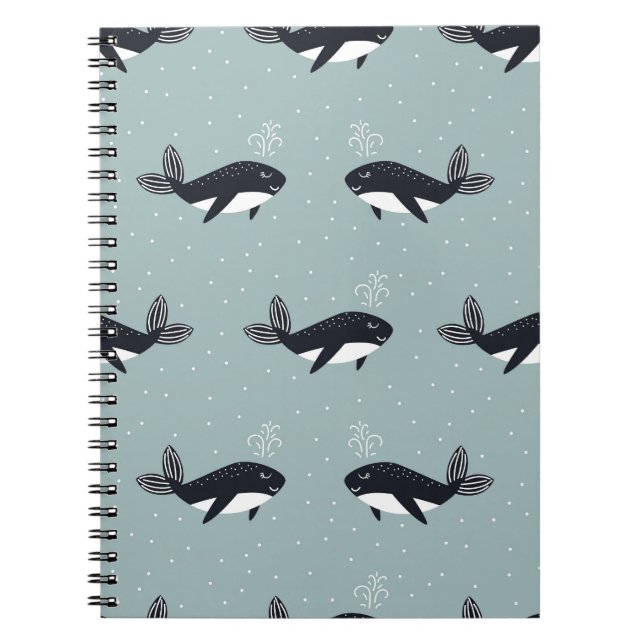 Cuaderno Ballenas de dibujos animados, divertido patrón vin (Frente)