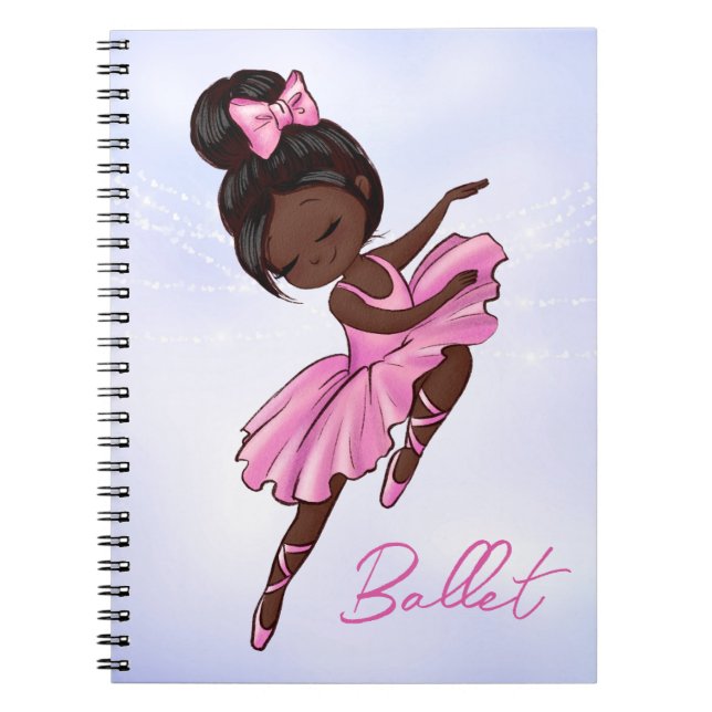 Cuaderno Ballerina afroamericana rosa, ballet morado (Frente)