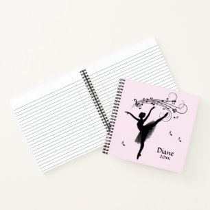 Cuaderno Ballerina bailando con música rosa personal