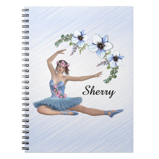 Cuaderno Ballerina con nombre personal azul (Frente)