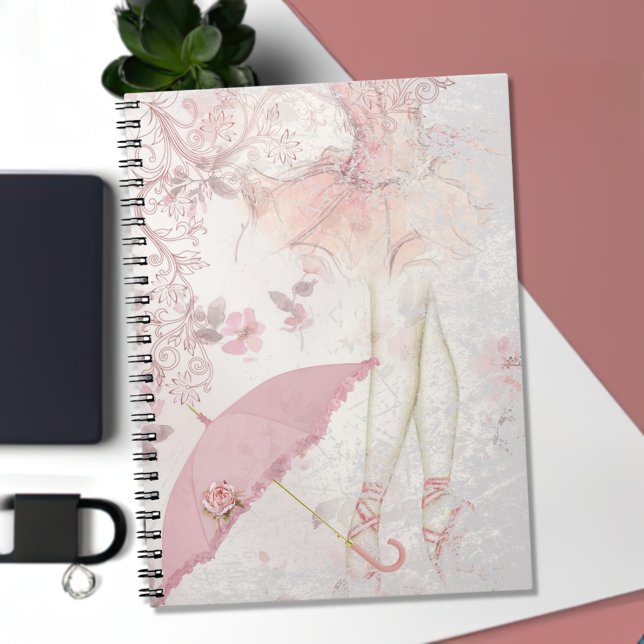 Cuaderno Ballerina en Pointe Pink Parasol Floral (Subido por el creador)