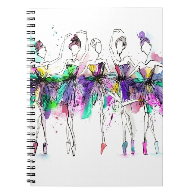 Cuaderno Ballerinas acuarelas: Ilustracion de danza brillan (Frente)