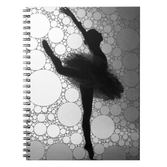 Cuaderno Ballet Negro Blanco Bailarina Bailando (Frente)