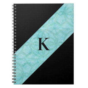 Cuaderno Balneario azul turquesa y monogramado negro