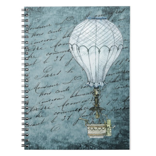 Cuaderno Balón de aire caliente azul oscuro Steampunk Handw (Frente)