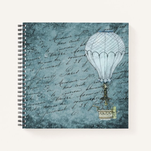 Cuaderno Balón de aire caliente Steampunk Escritura a mano  (Anverso)