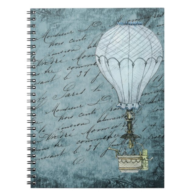 Cuaderno Balón de aire caliente Steampunk Escritura a mano  (Frente)