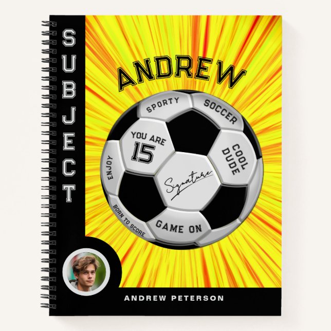 Cuaderno Balón de fútbol con texto personalizado amarillo C (Anverso)