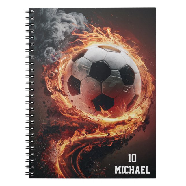 Cuaderno Balón de fútbol de nombre y número personalizado  (Frente)