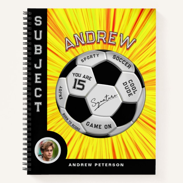 Cuaderno Balón de Fútbol Editable Moderno Amarillo Mileston (Anverso)