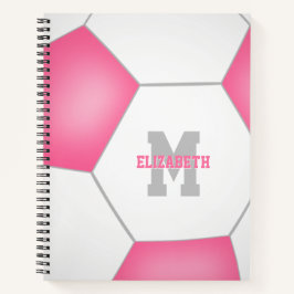 Cuaderno balón de fútbol monogramado de color rosa y blanco