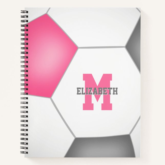 Cuaderno balón de fútbol monogramado gris rosa blanco (Anverso)