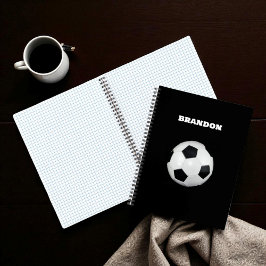 Cuaderno Balón de Fútbol para Niños Negro Elegante con Nomb