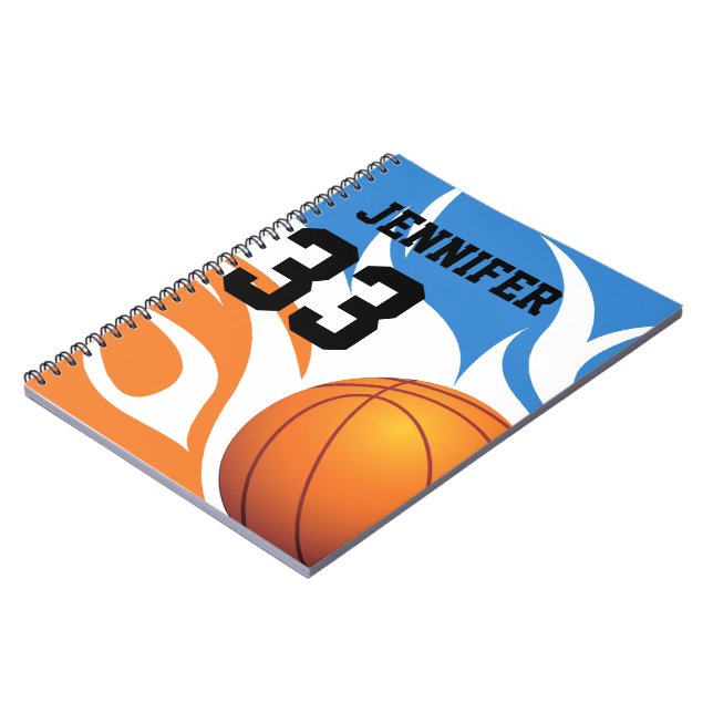 Cuaderno Baloncesto azul y Naranja flamado personalizado (Lado Izquierdo)