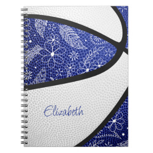 Cuaderno Baloncesto boho plumas paislies azul blanco