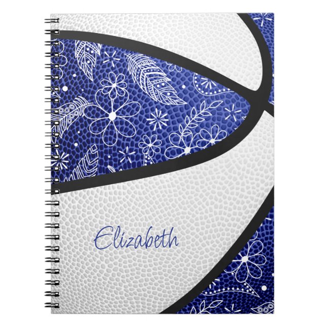 Cuaderno Baloncesto boho plumas paislies azul blanco (Frente)