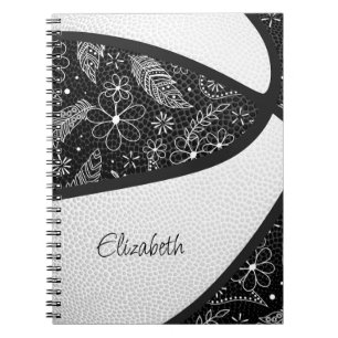 Cuaderno Baloncesto boho plumas paislies negro blanco