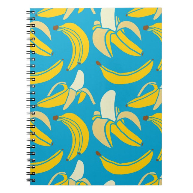 Cuaderno Bananas amarillas, patrón de fondo azul (Frente)