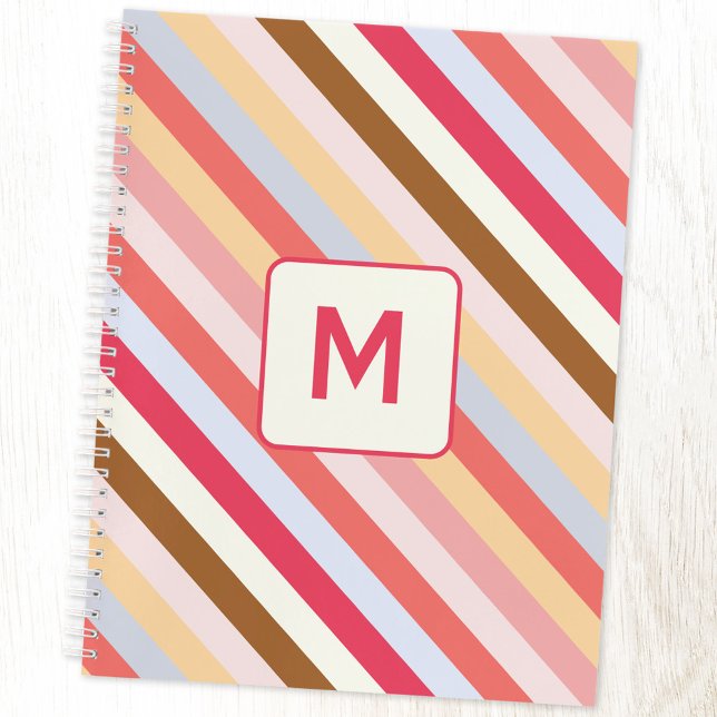 Cuaderno Banda de andén diagonal inicial de monograma moder (Modern muted diagonal candy stripe monogram initial personalized notebook with choice of interior)