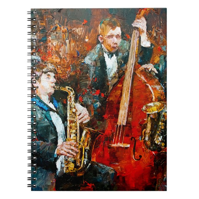 Cuaderno Banda de jazz elegante tocando música en escena, d (Frente)