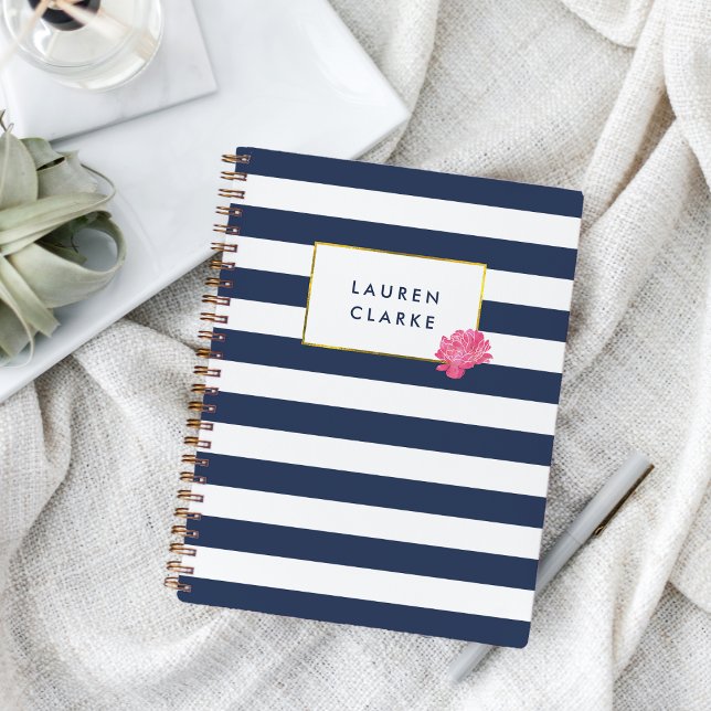 Cuaderno Banda de la marina y peonía rosada personalizada (Subido por el creador)