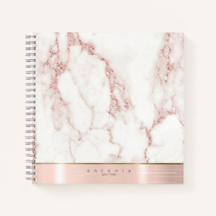 Cuaderno Banda de Metal Pulido Canica Brillo Rosa Dorado ID